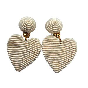 Soutache braid beige heart earrings CLIP